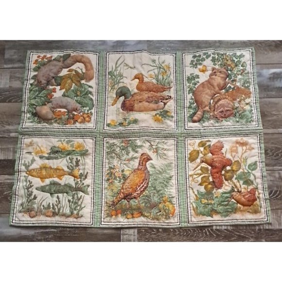 VTG Handmade Quilted Centerpiece Charger Wildlife Cabin Lodge Duck Birds 33x25